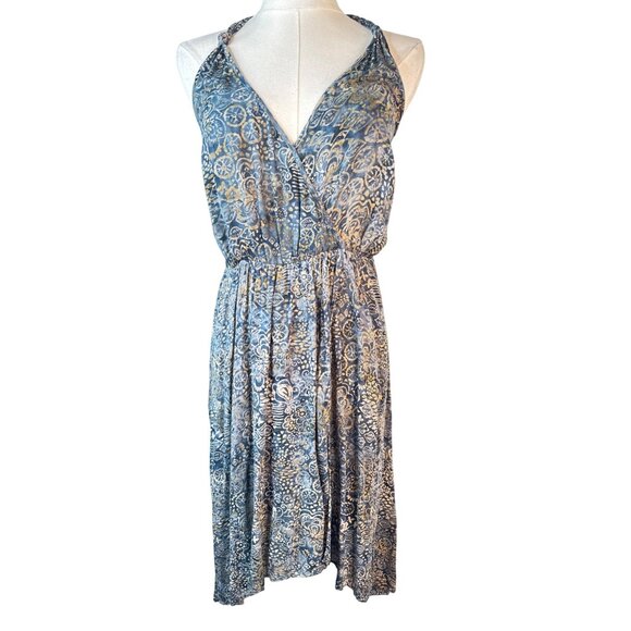 2/$30 ZARA Basic S Blue & Gold Sleeveless Backless Halter Midi Dress - Picture 3 of 16